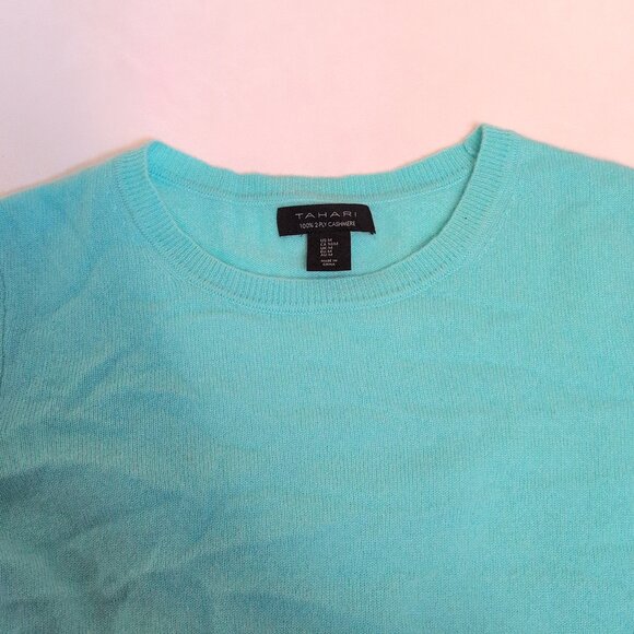 Tahari Blue 100% Cashmere Crewneck Sweater, M - Picture 5 of 9